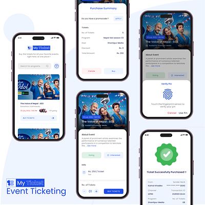 My Ticket - Event Booking App : Elevating Event Experiences amoeba labs app ui app uiux app ux design design agency in nepal event booking app event booking app design event booking app ui event ticketing app event ticketing app desing event ticketing app ux ui uiux ux