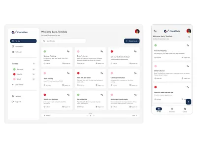 CheckMate, A to-do web and mobile app ui