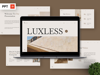 Luxless - Powerpoint Templates beige brown business fashion furniture gallery interior minimal minimalism minimalist model photo photography portfolio powerpoint presentation slide studio template vintage