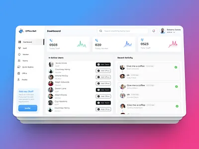 Office Bell admin panel bell dashboard figma landing page left menu mockup modren office stats ui ux website