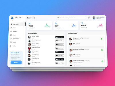 Office Bell admin panel bell dashboard figma landing page left menu mockup modren office stats ui ux website