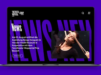 Tanztheater Wuppertal Terrain Website big type black clean design flat minimal news section slanted type typeface typography ui ux violet website