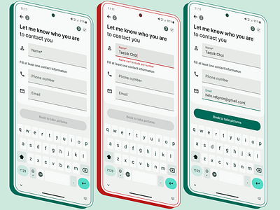 Book a taking pictures - Who you are book booking contact field form information material design mobile step ui ux