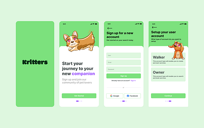 Kritters - Dog Walking App app design ux