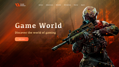 Game World Website Main Page Design adobe photoshop animation design figma graphic design illustration landing page logo ui