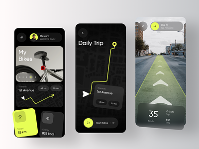 Bike Ride Tracker – Ride Control App app bicycle bike biking control cycling cyclist design driving gps location mobile ride route sport tracker ui ux wheels