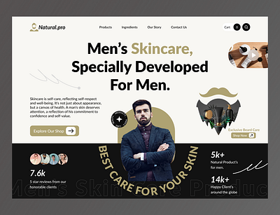Natural Skincare for men's beared and mustaches beauty products beauty website body care cosmetic website home page landing page landing page design mens skin care minimal natural personal care saas skin care treatment ui ui ux design ux web design website design