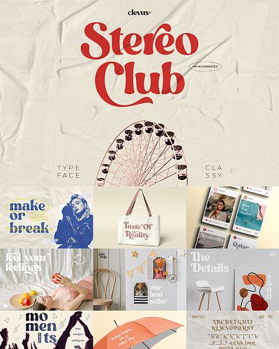 Stereo Club | Typeface 60s bold chic classic classy fashion feminine graphic design groovy header magazine minimalist modern movie retro serif trendy typeface vintage wedding