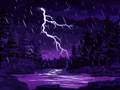 Thunder and Lightning art dark illustration inspire lake landscape lightning nature night proart prok art prokopenko rain scene thunder trend violet