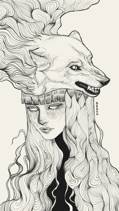 The Wolf Girl animal anime character design comic comics digital art drawing eyes girl illustration graphic design hatching illustration manga minimal monochrome pencil pencil art profile semi realism wolf