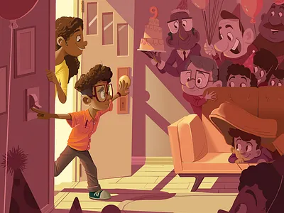 The Surprise Party birthday character childrens book crowd illustration party picture book storybook