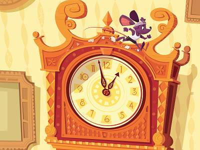 Hickory Dickory Dock animal character childrens book clock digital drawing fairytale illustration mouse nursery rhyme painting running storybook