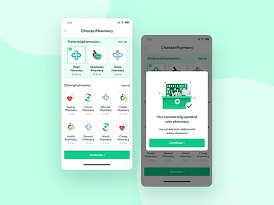 Pharmacy Selection Screens for Online Medicine App appointment app book appointment book appointment app choose doctor app doctor app medical app medical app ui mobile app mobile app ui online medical app online medicine app pharmacy app pharmacy mobile app