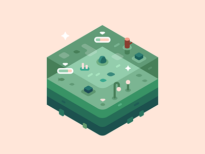 Inside a lake design fantasy game geometric graphic design illustration isometric lake nature plant point rock stone tree vector water