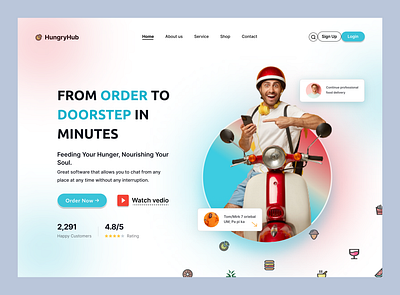 Food Delivery Web Site Design: Landing Page / Home Page UI burger delivery delivery app ecommerce food food and drink food delivery food delivery landing page food delivery service food order hero section landing page pizza app ui uiux ux web web design website design