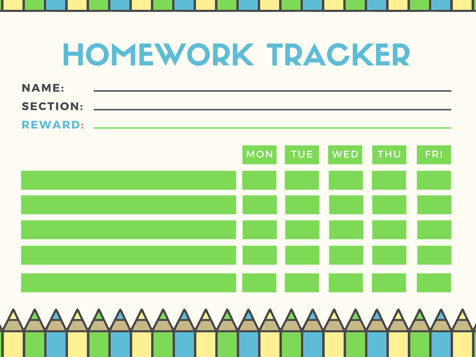 homework tracker template printable