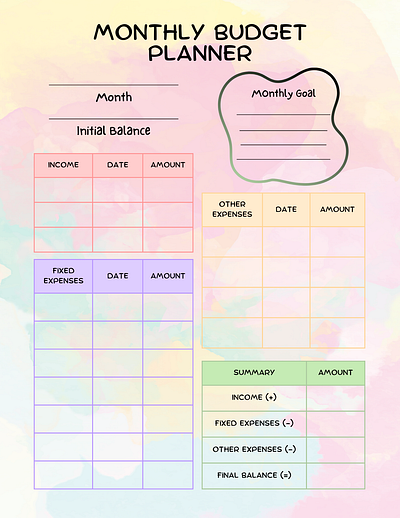 Monthly Budet Planner budget chart finance home printable