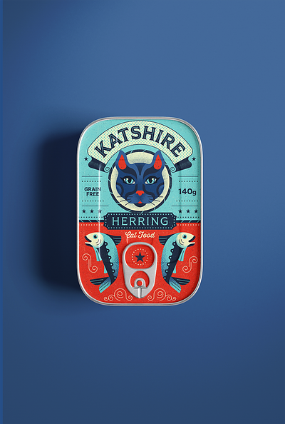Canned cat food packaging abstract adobe illustrator animal branding can cannedffood cat catfood design food geometric graphic design illustration lettering logo packaging pattern print sardines vector