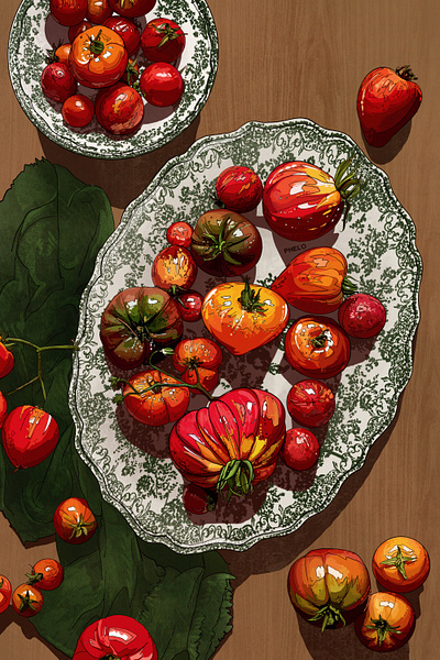 Red tomatoes art digital food illustration painting still life table tomatoes vegetables