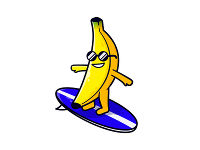 Funny Banana Surfer banana cartoon cartoony cute design glasses graphic design holiday illustration illustrator sticker stickers summer surf surfer surfing vector water wave waves