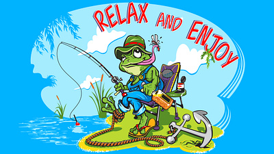 Relax buddy anchor branding character design fishing frog graphic design illustration logo t shirt typography vector
