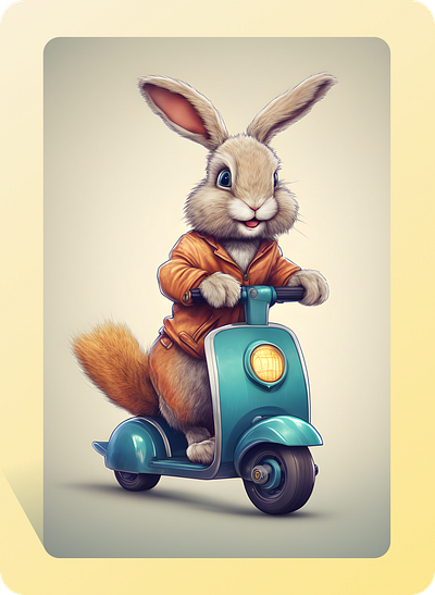 Tiny cute rabbit animal hyper fluffy with giant feet on a scoot.