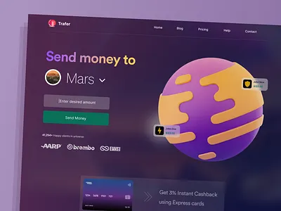 Money Transfer Website credit card design header money website saas transfer website ui