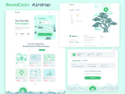 Airdrop WoodCoin 🤑🌳 airdrop autorization branding coin crypto crypto project design eco graphic design illustration light colors logo modal window ui ux vector