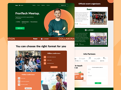 Landing Page Design for event conference Frontend Experts Meetup branding design landing page logo product design ui ux ux research webflow