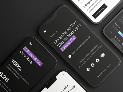 Responsive agency website app ui dark landing page menu mobile night theme product design responsive services studio website typography ui ui ux user experience ux web web design web ui website