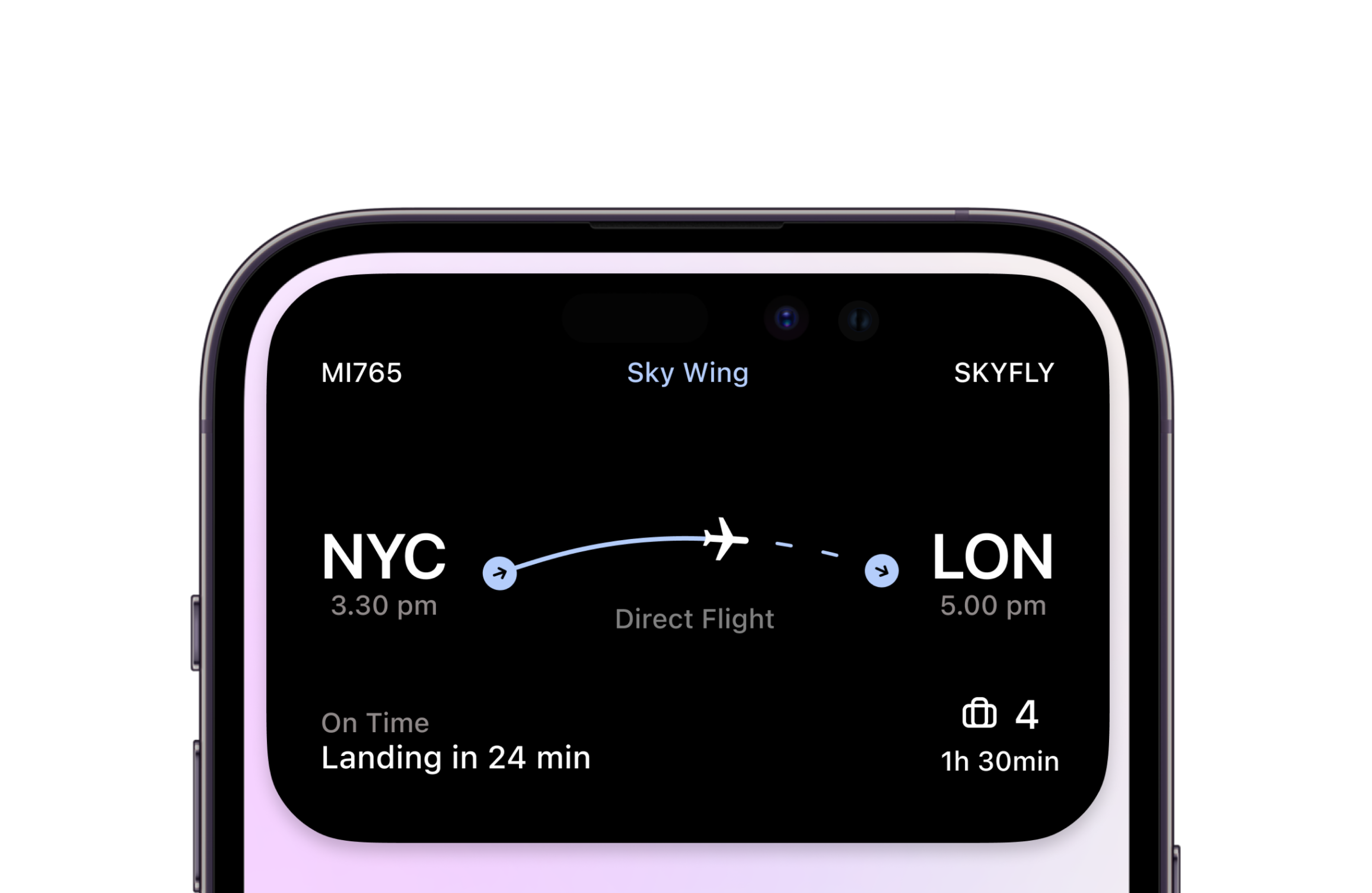 Flight App — Dynamic Island UI 2023 apple application design component design design detail design dynamic island interface ios iphone iphone 14 pro product design ui ux