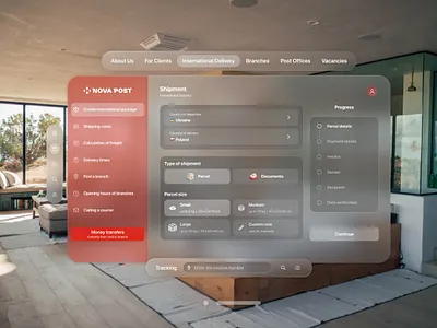 Nova Post – Apple Vision Pro Spatial UI app apple apple design ar ar design delivery glassmorphism nova nova post spatial ui ui ukraine ukrainian ux virtual virtual reality vision os vision pro vr website