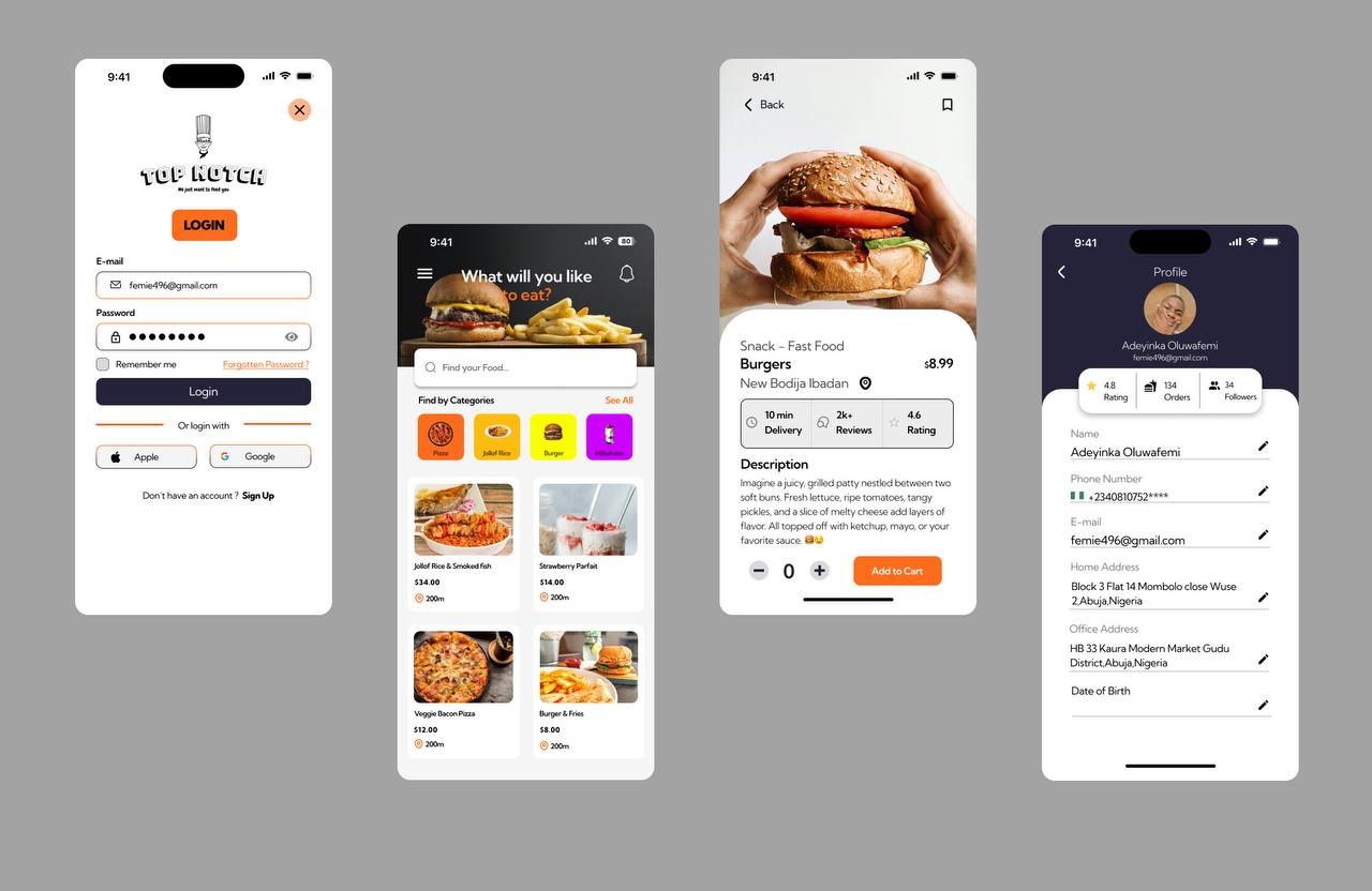 TOP NOTCH FOOD APP by Oluwafemi Adeyinka on Dribbble
