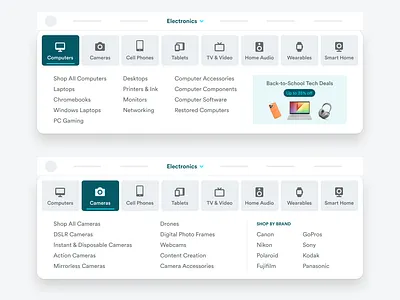 Electronics Menu desktop menu tabs