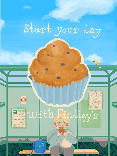 Muffin Morning Illustration bus stop digital illustration digital painting food illustration illustration