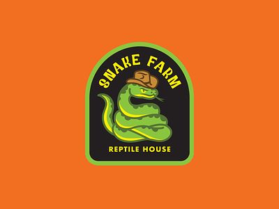 Snake Farm Patch american west americana cobra country music country western cowboy cowboy hat funny patch illustration logo patch python rattlesnake ray wylie hubbard reptile serpent snake farm texas thick lines vector