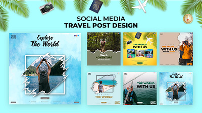 social media travel post design banner branding concept creative custom design design flyer graphic design illustration post social media travel vector