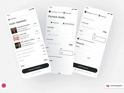 ChicReads App Checkout & Payment Flow app billing information black and white book checkout clean credit card daily ui library minimal modern payment method ui ux