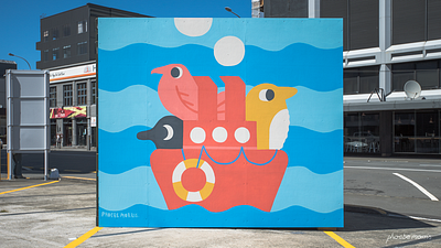 Cube Container Murals art bird character illustration mural painting street art wall art