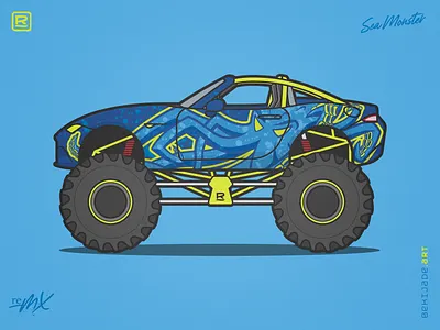 reMX - Sea Monster blue car chartreuse illustration kraken livery mazda minimal monster truck neon offroad vector