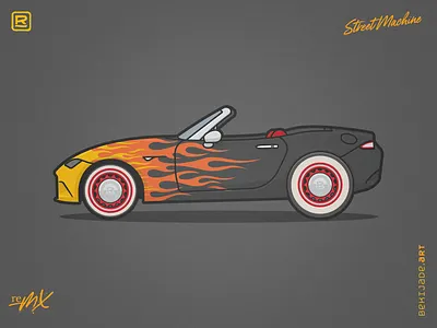 reMX - Street Machine black car diner flames hot rod illustration minimal vector