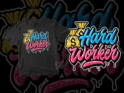 Hard Worker - Lettering Design american apparel apparel design artworks brand branding clothing custom lettering design forsale hand drawn hand lettering illustration letter lettering logos logotype money bag streetwear tshirt design