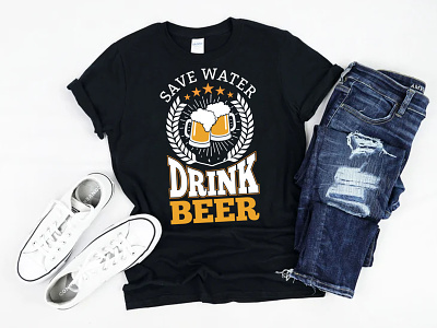 Save Water Drink Beer T-Shirt Design beer branding cafepress design drink beer etsy graphic design illustration logo merch by amazon print on demand save water shopify spreadshirt teepublic teespring typography zazzle