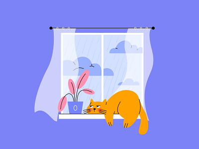 The Lazy Cat cat cats character design cute design digital digital art illustration illustrator kitten rain rainy day vector visual art windows windows cat