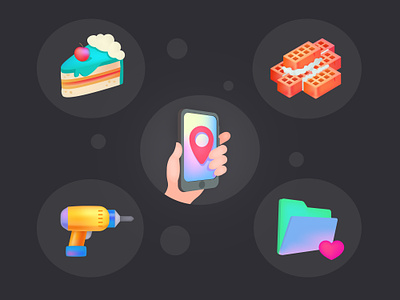 Colorful icons in various themes. app bright design flat gradient graphic design icon isometric ui vector