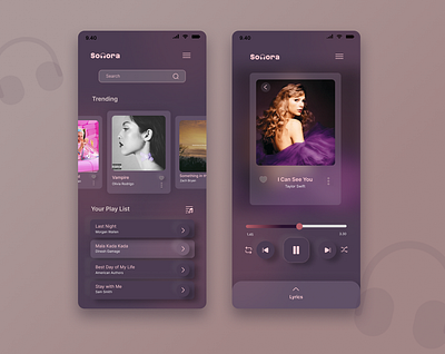 Music Player App UI Design 3d 3d audio player ui aesthetic attractive audio player audio player ui charm charm cool colors cool colors purple uiux violet