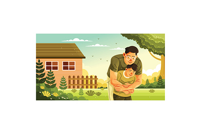 Father Embracing His Son in the Great Outdoors Illustration together