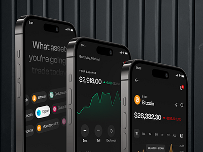 Treding - Crypto Investment Mobile App bitcoin blockchain chart clean crypto crypto app crypto currency crypto wallet exchange finance investment ios 16 iphone 14 mobile app mobile design nft onboarding trading uiux web3
