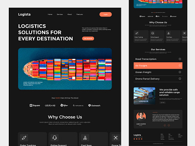 Logista - Logistics company landing page | Web design cargo cargo service container delivery service landing page logistic logistic company logistic website shipping transport transportation ui ux web design webpage website