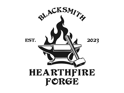Hearthfire Forge anvil blacksmith branding design fire forge graphic design hammer hearth illustration logo metal vector